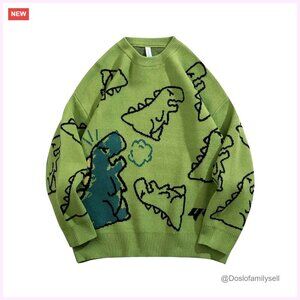 Oversized Dinosaur Graphic Sweater Women's Vintage Y2K Streetwear Knit Top